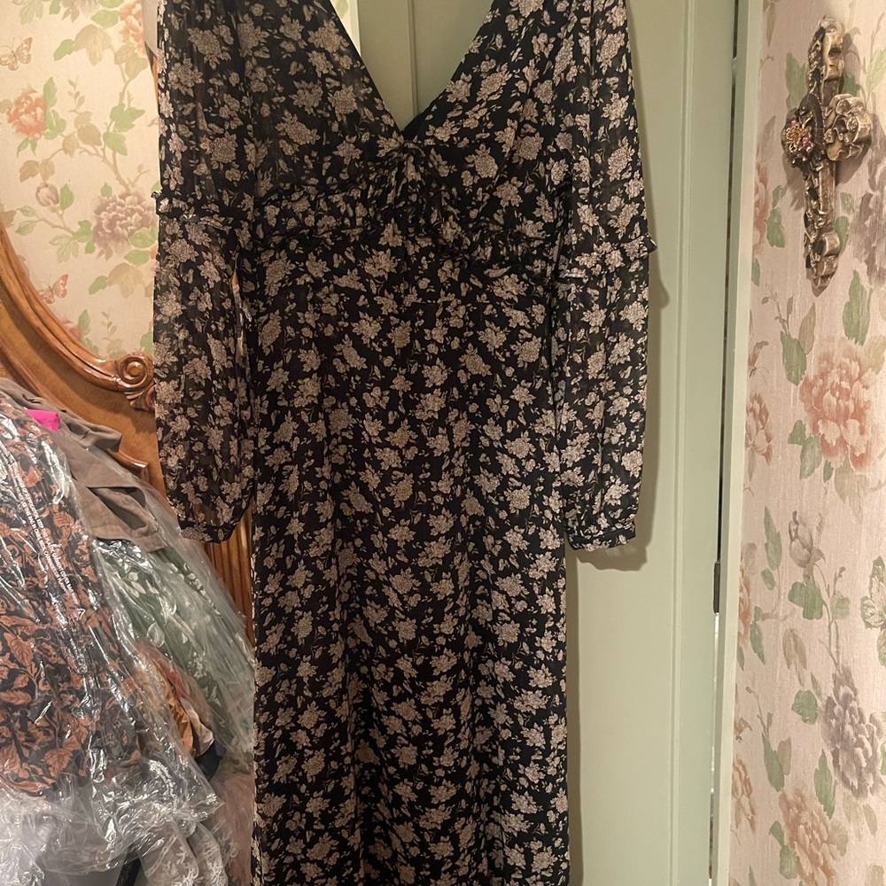 Floral Black and Cream Women's Dress